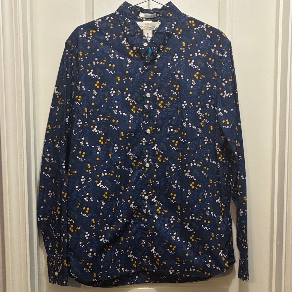 H&M Dark Blue Floral Button Down Shirt